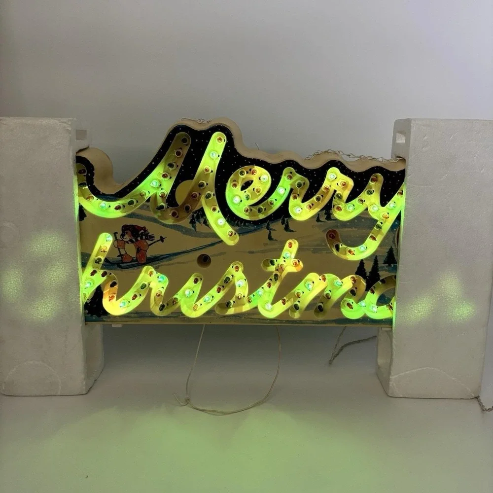 Vtg 1992 Holiday Glow Merry Christmas Lighted Sign 144 Lights 8 functions Works!